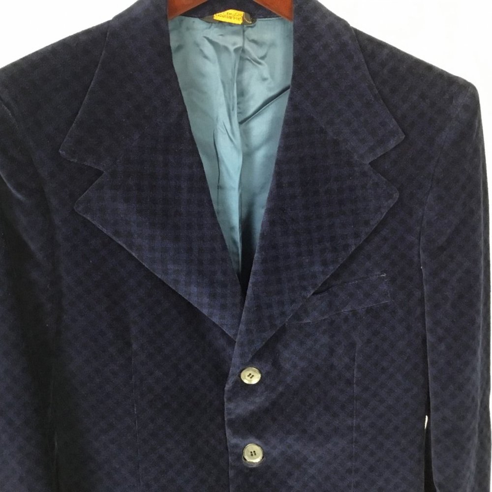 MENS BLUE & BLACK CHECK VELVET SPORTS JACKET